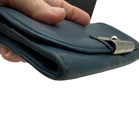 Coach Kristin leather wallet silver buckle bill fold pocket book teal green blue - Picture 7 of 16